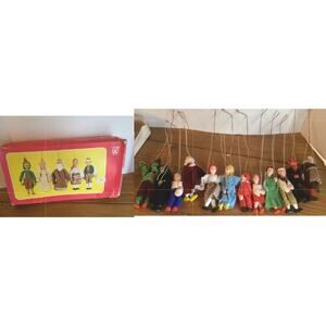 12x Vintage NEW NOS JAS Wooden Puppet Marionettes Czech Fairytale Characters 60s